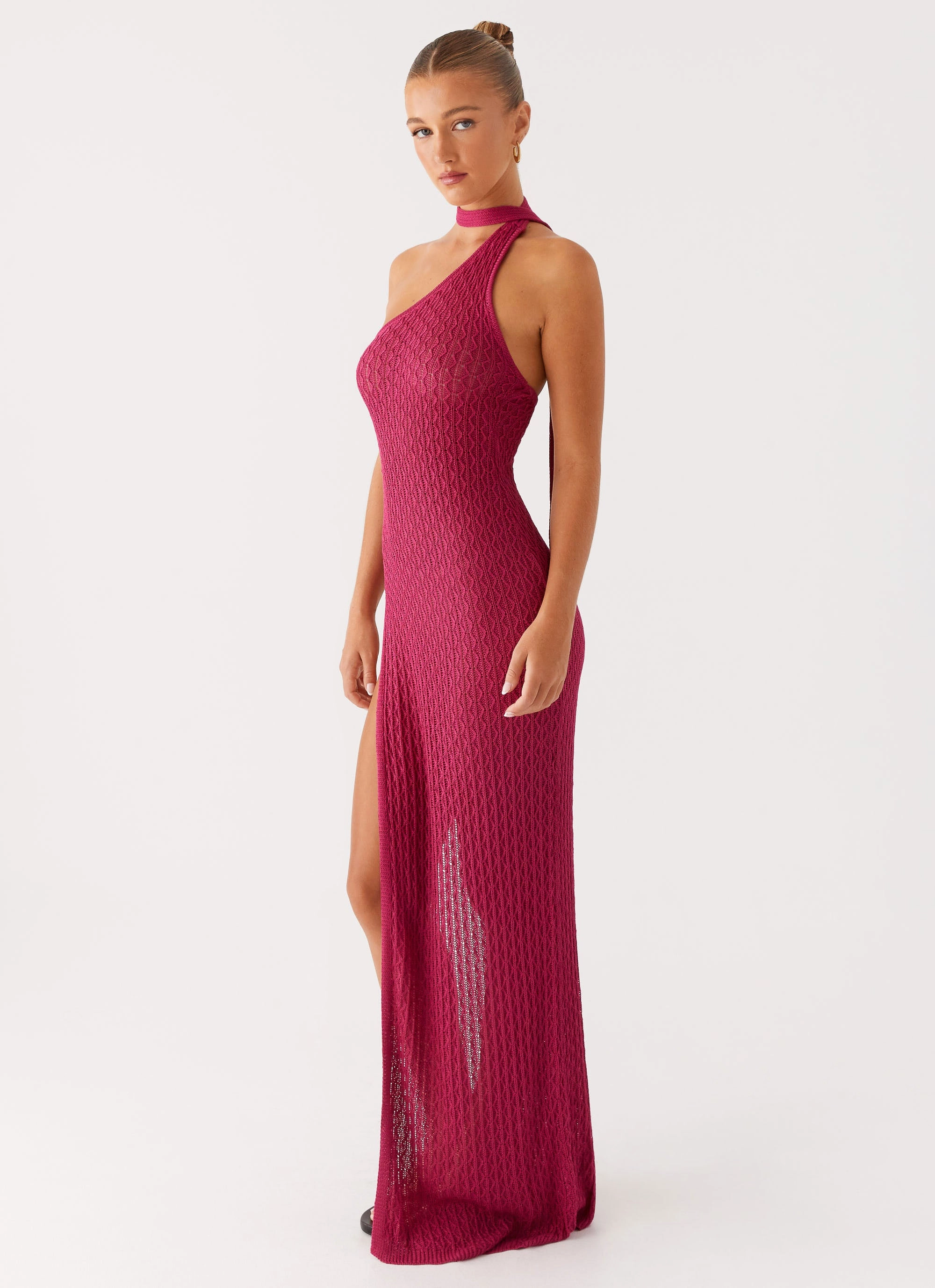 Easy Elegance Bold Cut Carryn Knit Maxi Dress - Hot Pink
