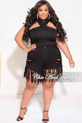 Comfy All-Day Final Sale Plus Size Criss-Cross Halter Bodysuit in Black