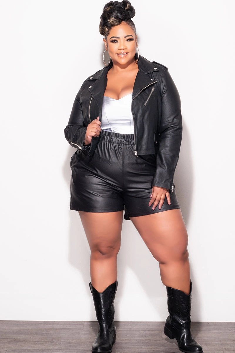 Final Sale Plus Size Vegan Leather Jacket in Black GussetedCrotch Soft Wear