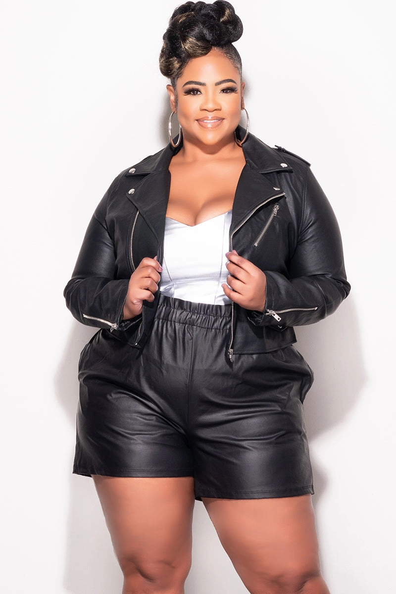 Final Sale Plus Size Vegan Leather Jacket in Black TemperatureRegulation