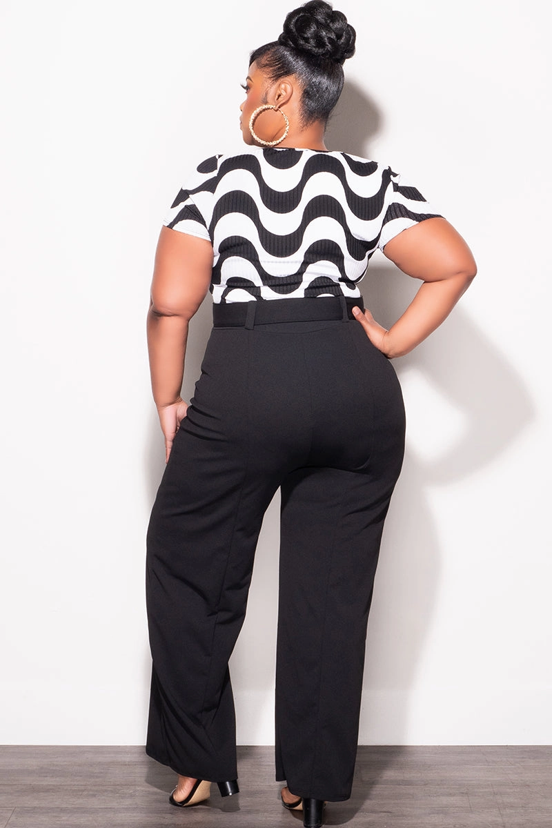 Final Sale Plus Size Short Sleeve Top with Front Cutout in Black and White RecyclablePackaging Cozy Design