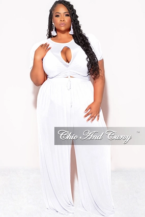 Final Sale Plus Size Mesh 3pc Set Top, Bralette, & Pant with Briefs in White Stretchable Wear Flexible Durability
