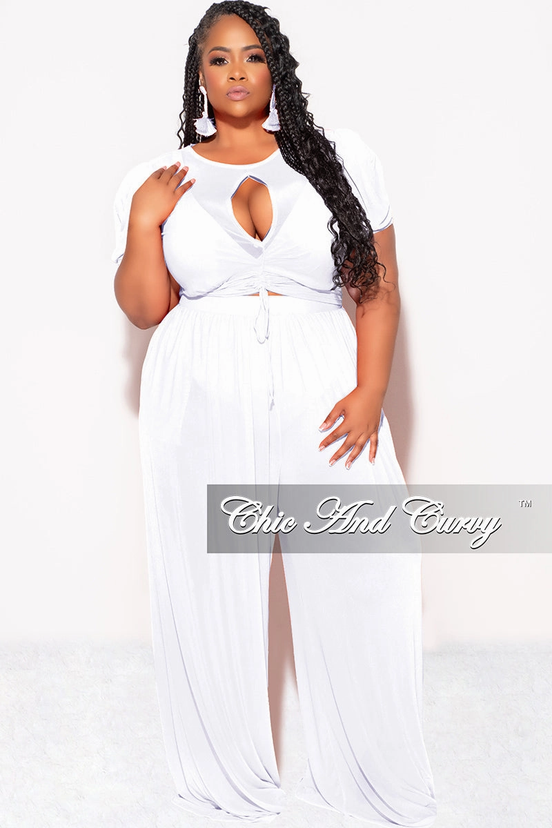 Final Sale Plus Size Mesh 3pc Set Top, Bralette, & Pant with Briefs in White Stretchable Wear Flexible Durability