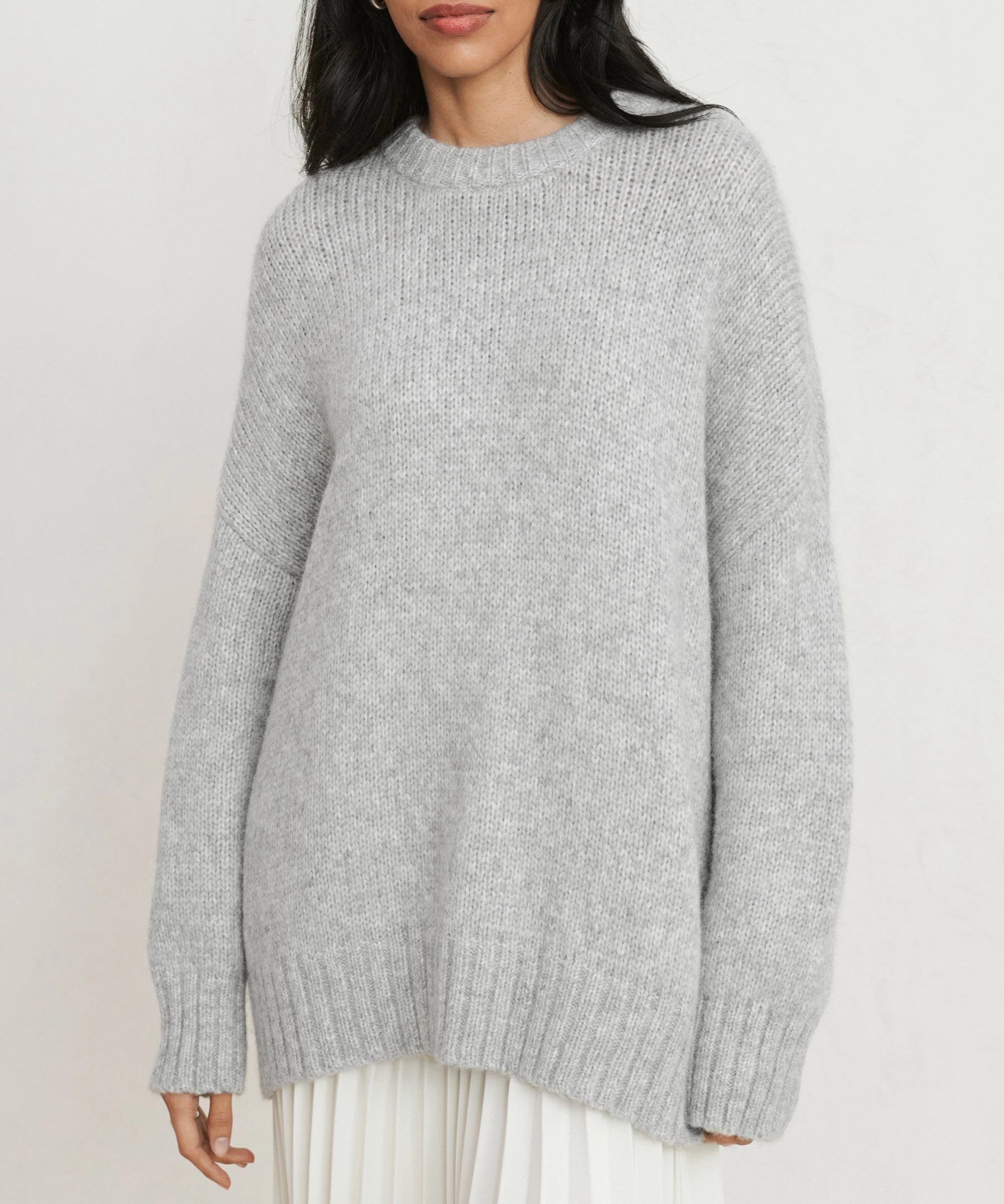 Alpaca Cocoon Crewneck FadeResistant Dye Curved Hemline