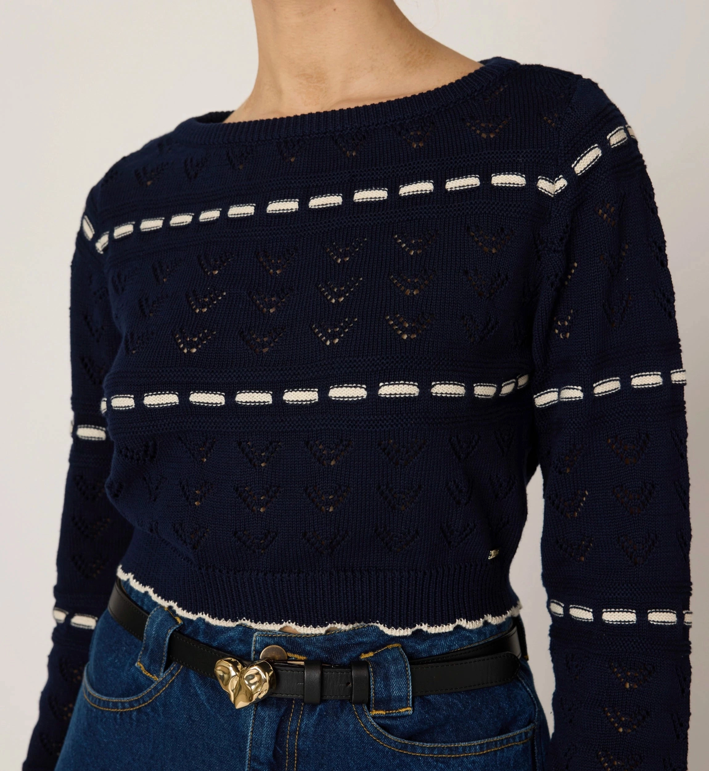 Flexible Waistband Adaptation Estrella Sweater | Dark Blue/Ivory