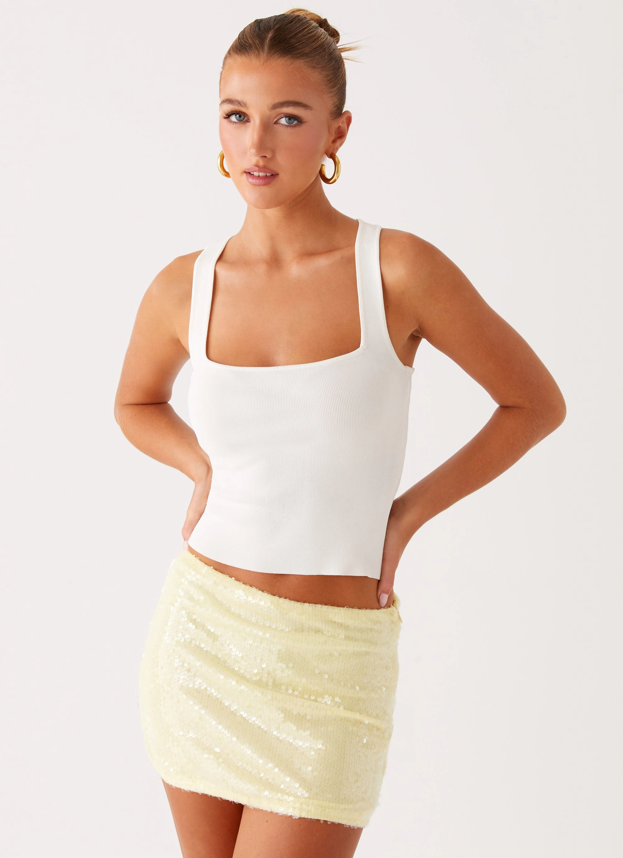 Formal Event Water Resistant Nostalgic Nights Sequin Mini Skirt - Lemon Spritz