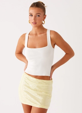 Formal Event Water Resistant Nostalgic Nights Sequin Mini Skirt - Lemon Spritz
