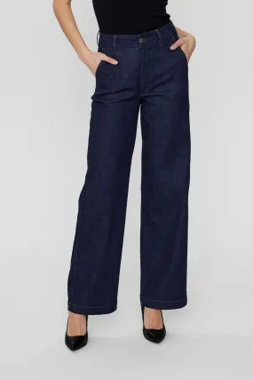 Fashion Lover Classic Wear Modern Minimalist NUAMBER PANTS DARK BLUE - Dark Blue Denim