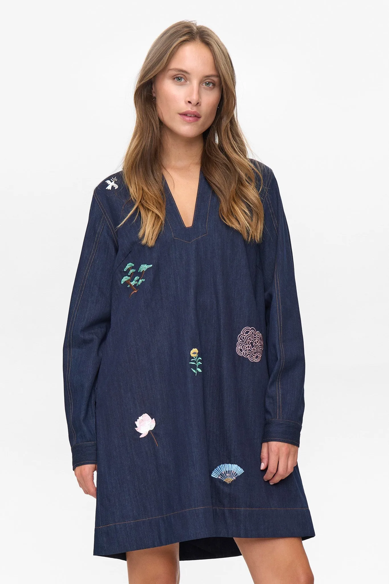 NUCHIKU DRESS - Dark Blue Denim Inner lining