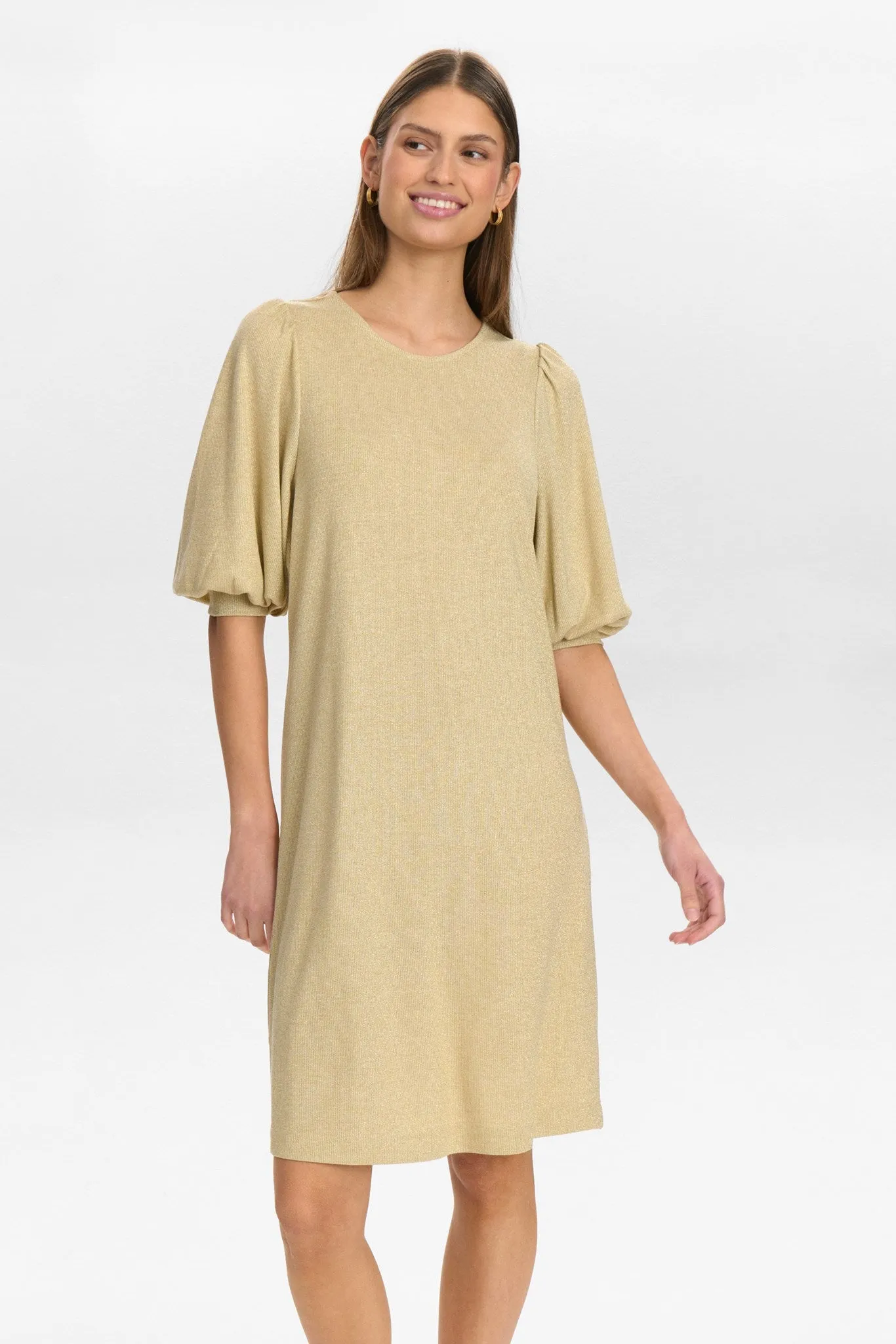 NUGLAM DRESS - Light Gold Cap-Sleeve Easy Tones
