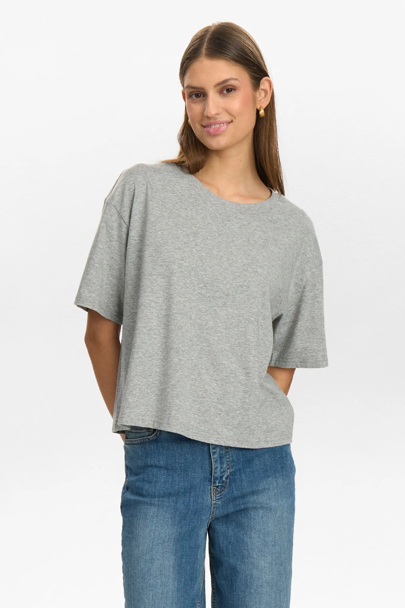 NUHUBY T-SHIRT - Medium Grey mel Stretch Material
