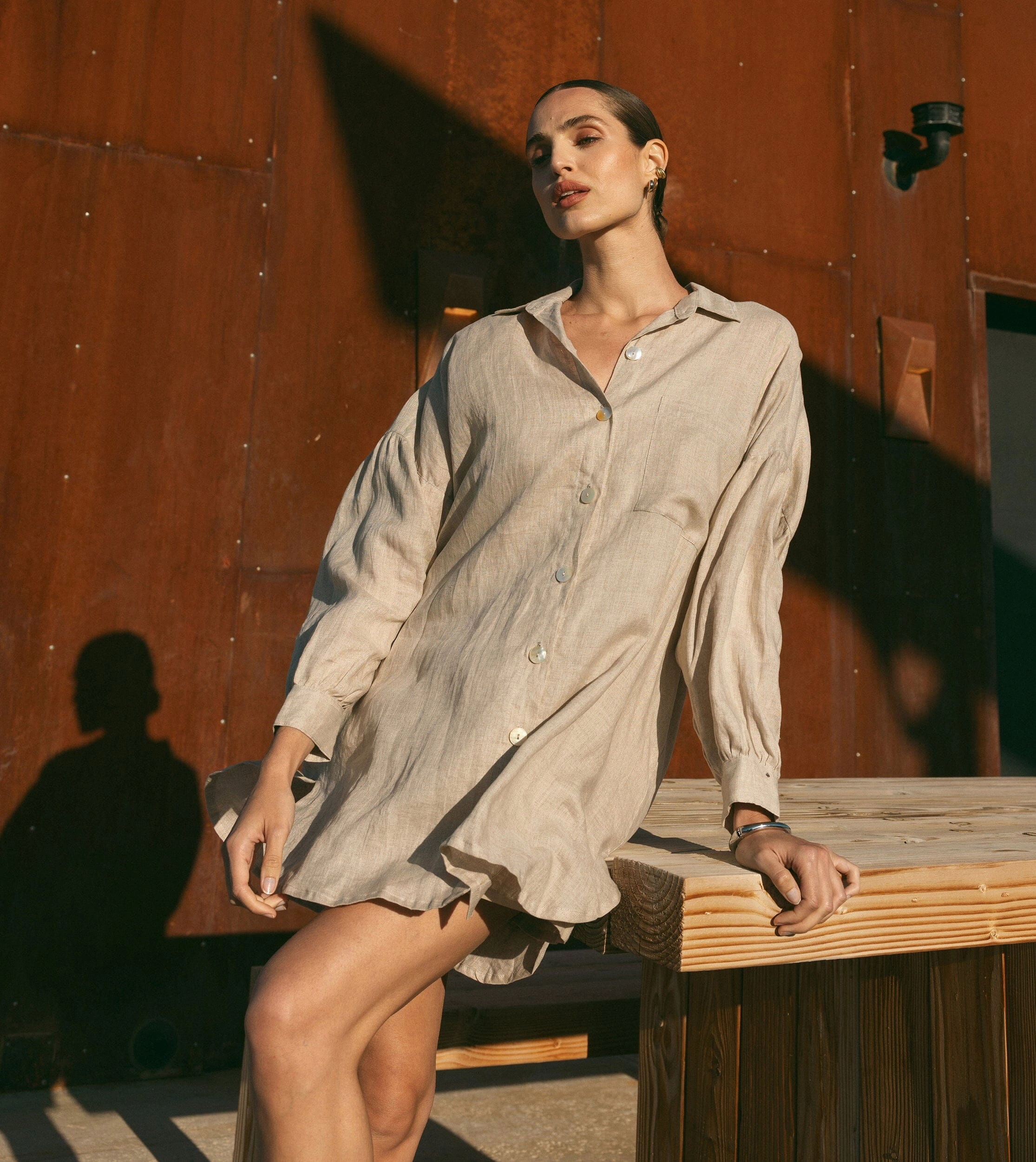 UV protection coating hypoallergenic material Nusa Button Up | Oatmeal