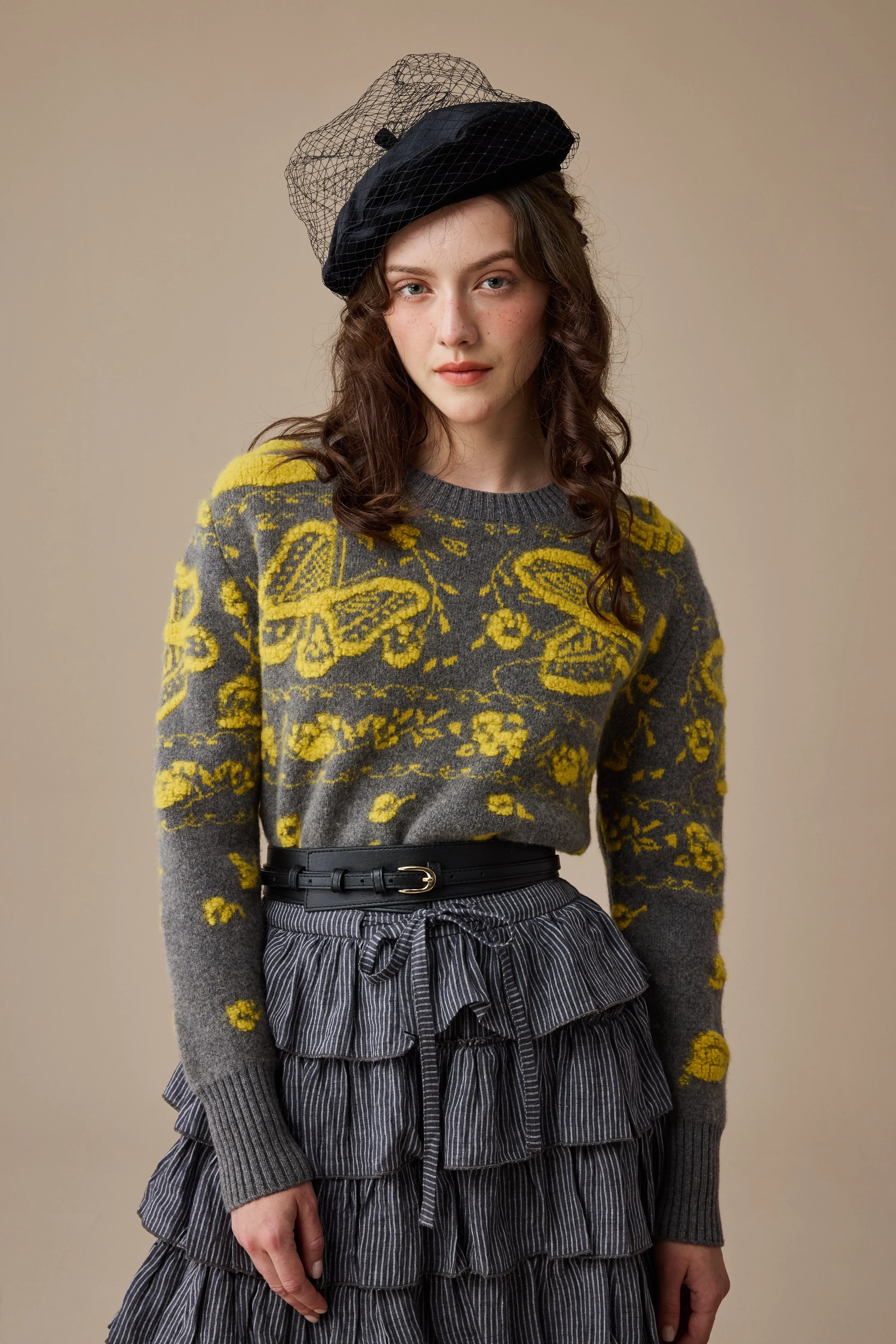 Reinforced Neckline Detail Nutcracker 24 |100% Wool Floral Jumper Sweater