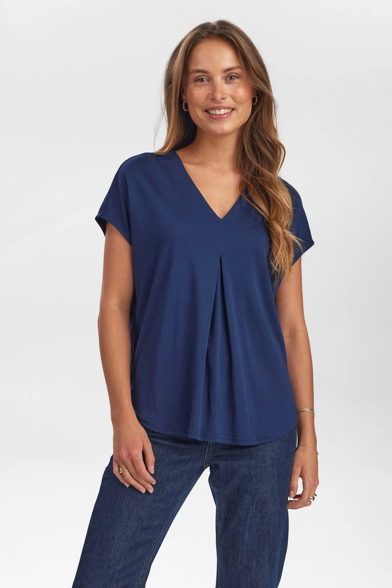 NUTILIA SS BLOUSE - Dark Sapphire Retro Style Ventilated Panel Design