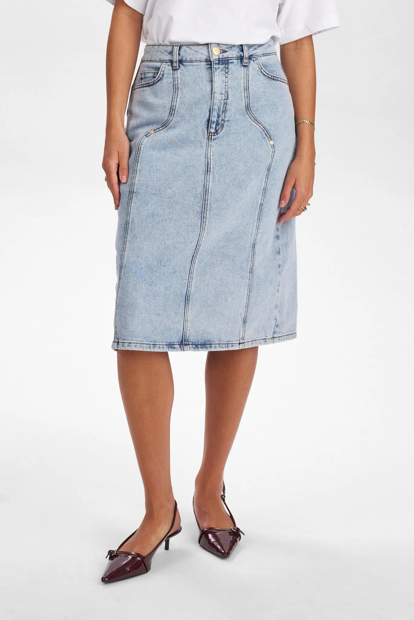 NUTORONTO MIDI SKIRT  - Light Blue Denim NoBuckleDesign Breathable Wearable