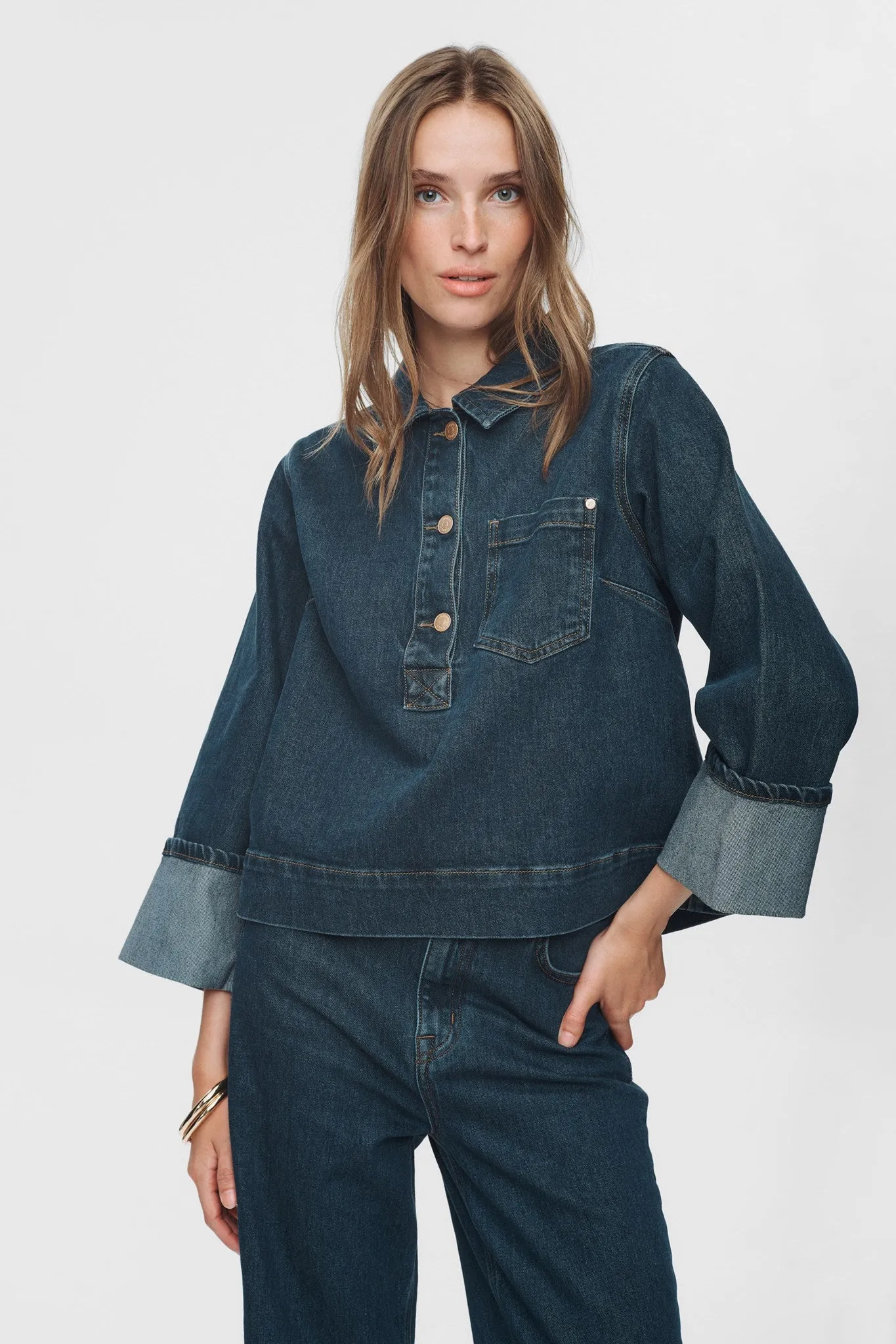 NUTORONTO SHIRT - Dark Denim Blue DoubleStitched Construction