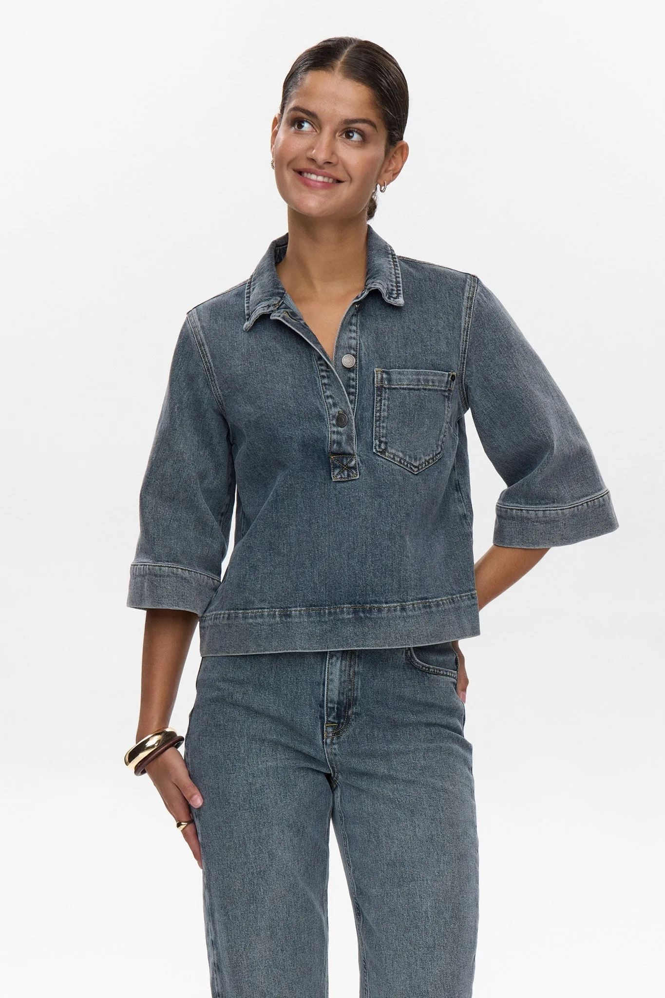 NUTORONTO SHIRT - Med. Blue Washed Denim AntiPill Surface RubberizedGrip