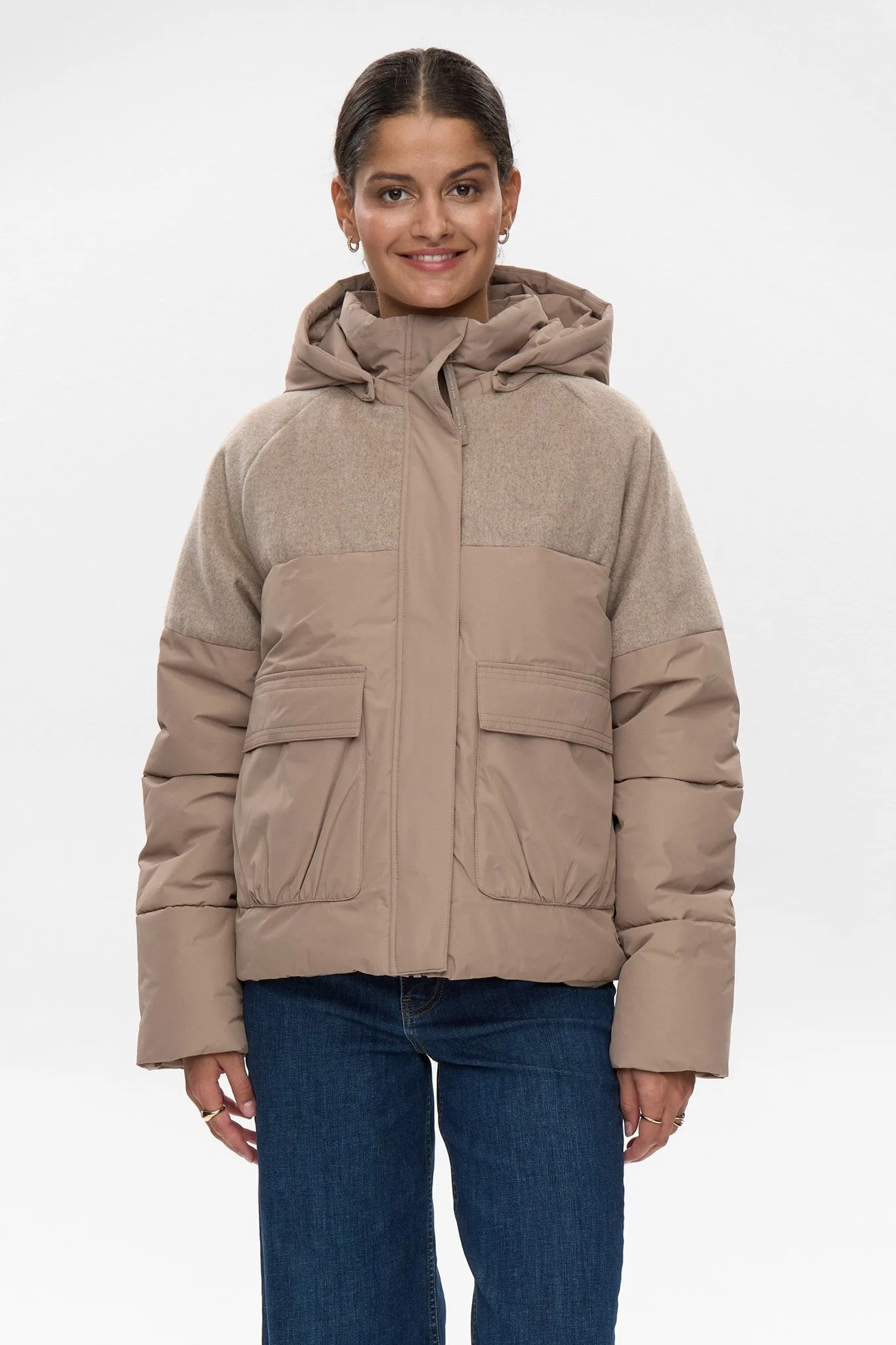 Mesh Lining Stormproof Zipper NUWILLOW SHORT JACKET - Taupe Gray