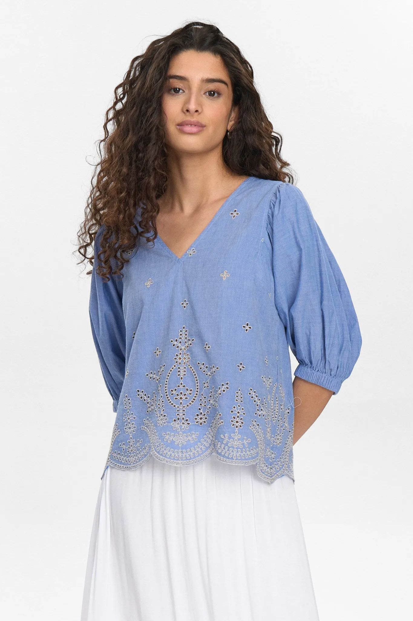 Quick Release Fastener NUWIVECA SS BLOUSE - Medium Blue Denim