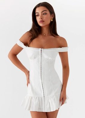 Odessa Frill Mini Dress - White Snag-Resistant