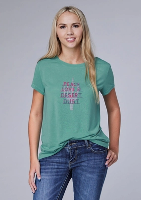 Roper Womens Desert Dust Turquoise Poly/Rayon S/S T-Shirt Loose Fit