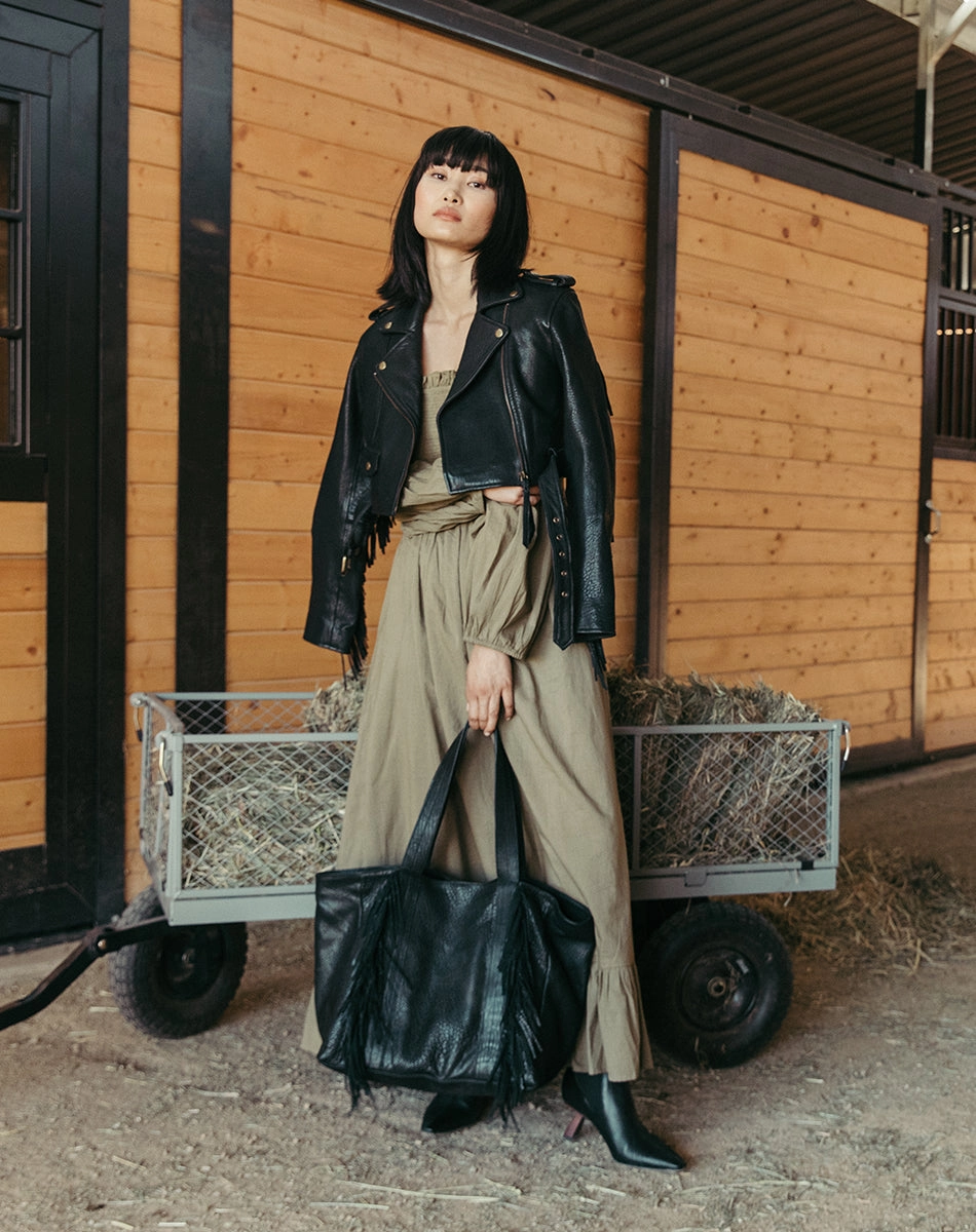 Short sleeved breeziness Smart Fit Harrison Leather Jacket | Black