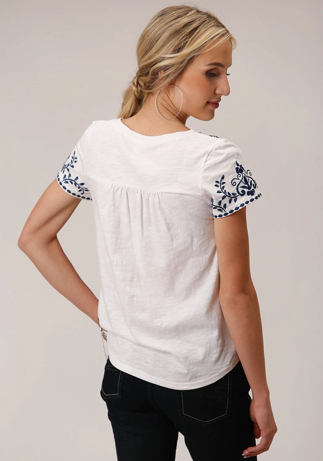 Comfortable Wear Roper Womens Cute Embroidery White 100% Cotton S/S Blouse