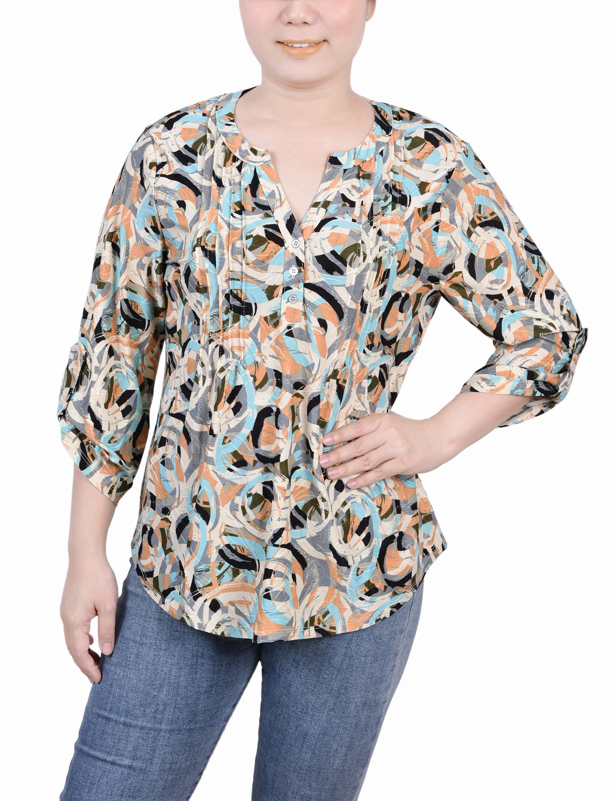 sporty wear 3/4 Roll Tab Pullover Top