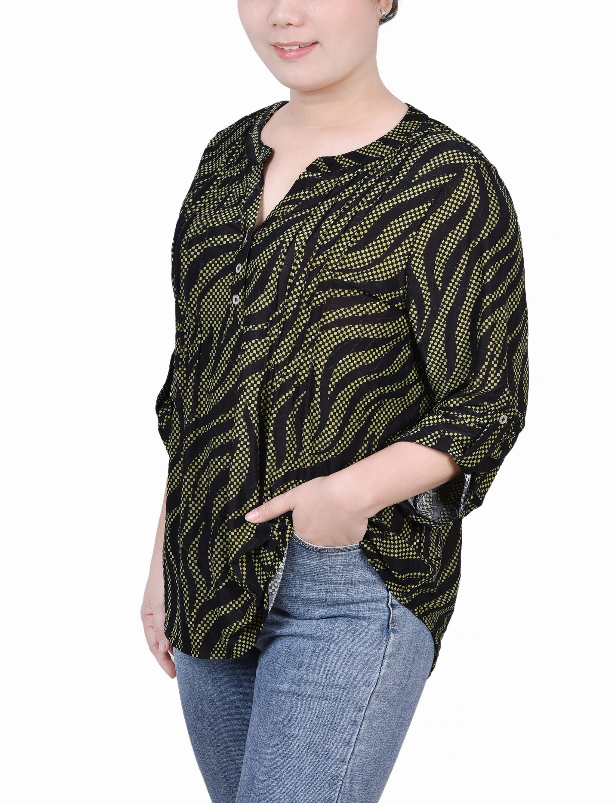 3/4 Roll Tab Pullover Top Soft Touch Fabric
