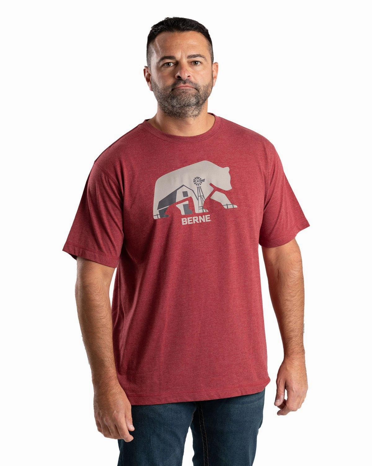 Classic Color Berne Mens Big Bear Barn Dark Red Cotton Blend S/S T-Shirt