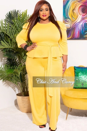 Soft Touch StaticDissipative Final Sale Plus Size 2pc Set Peplum Top & Pants in Yellow