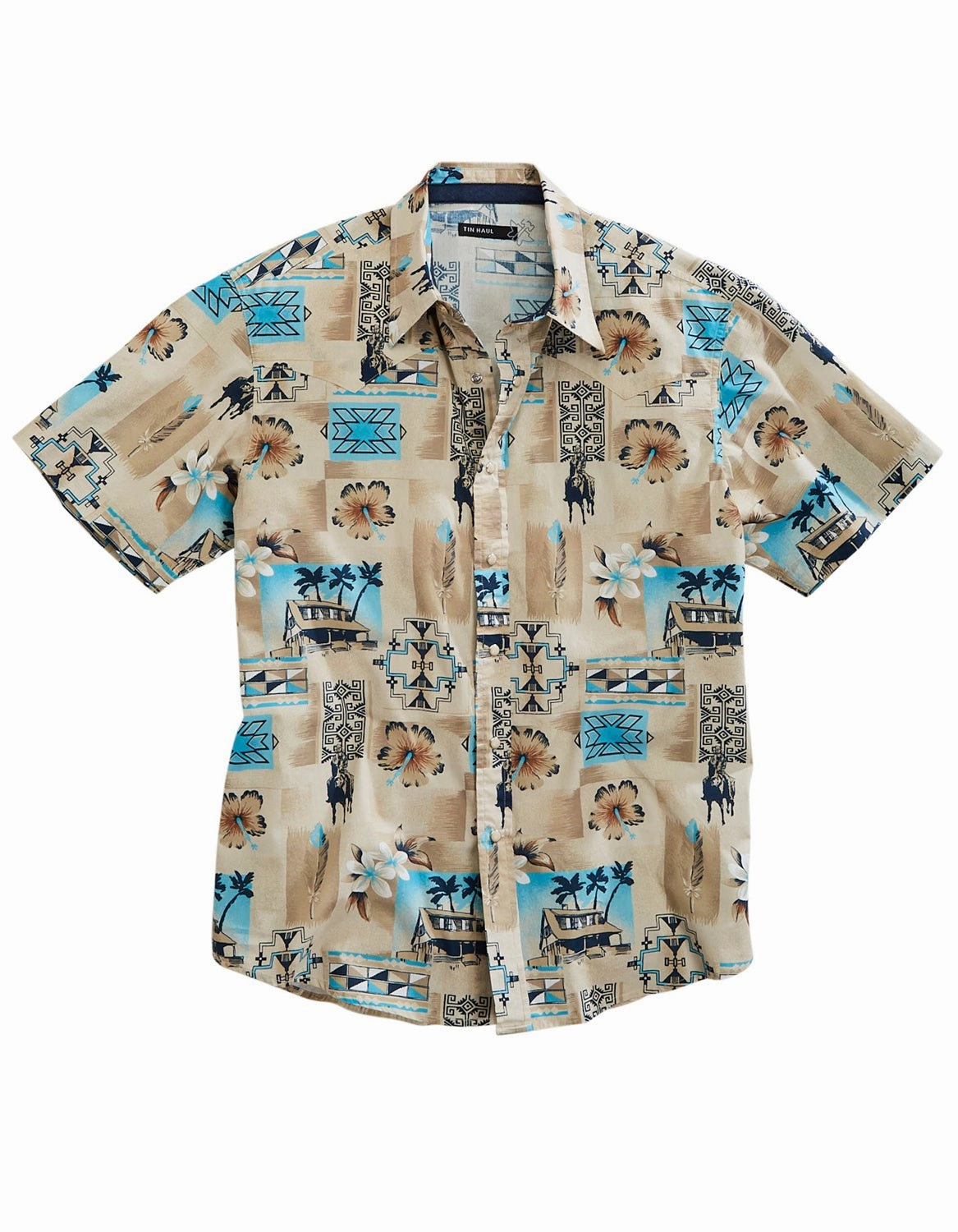 Tin Haul Mens 1953 Tiki Blue 100% Cotton S/S Shirt Anniversary Special Beach Attire