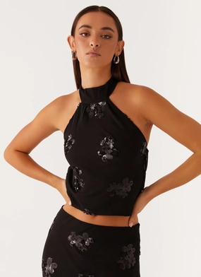 UniversalFit Cillian Sequin Halter Top - Black