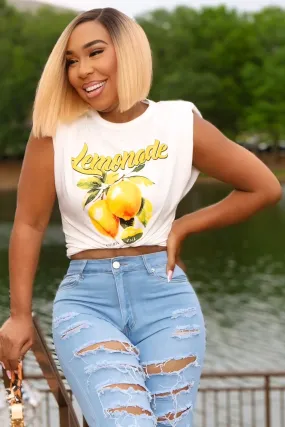 Lemonade Graphic Print Shoulder Padded Shoulder Muscle T-Shirt Relaxed Tank