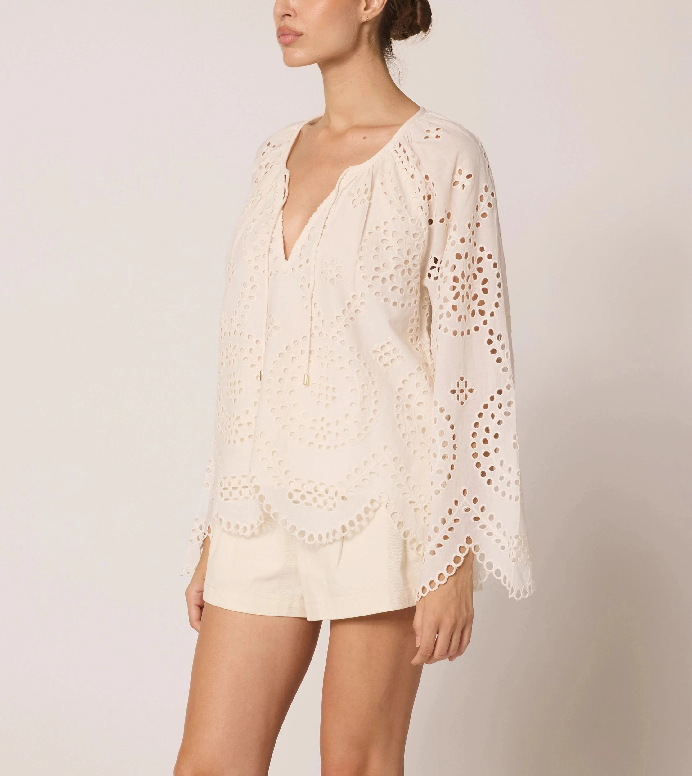 DoubleLayeredFabric VNeck Style Citlali Blouse | Ivory Eyelet