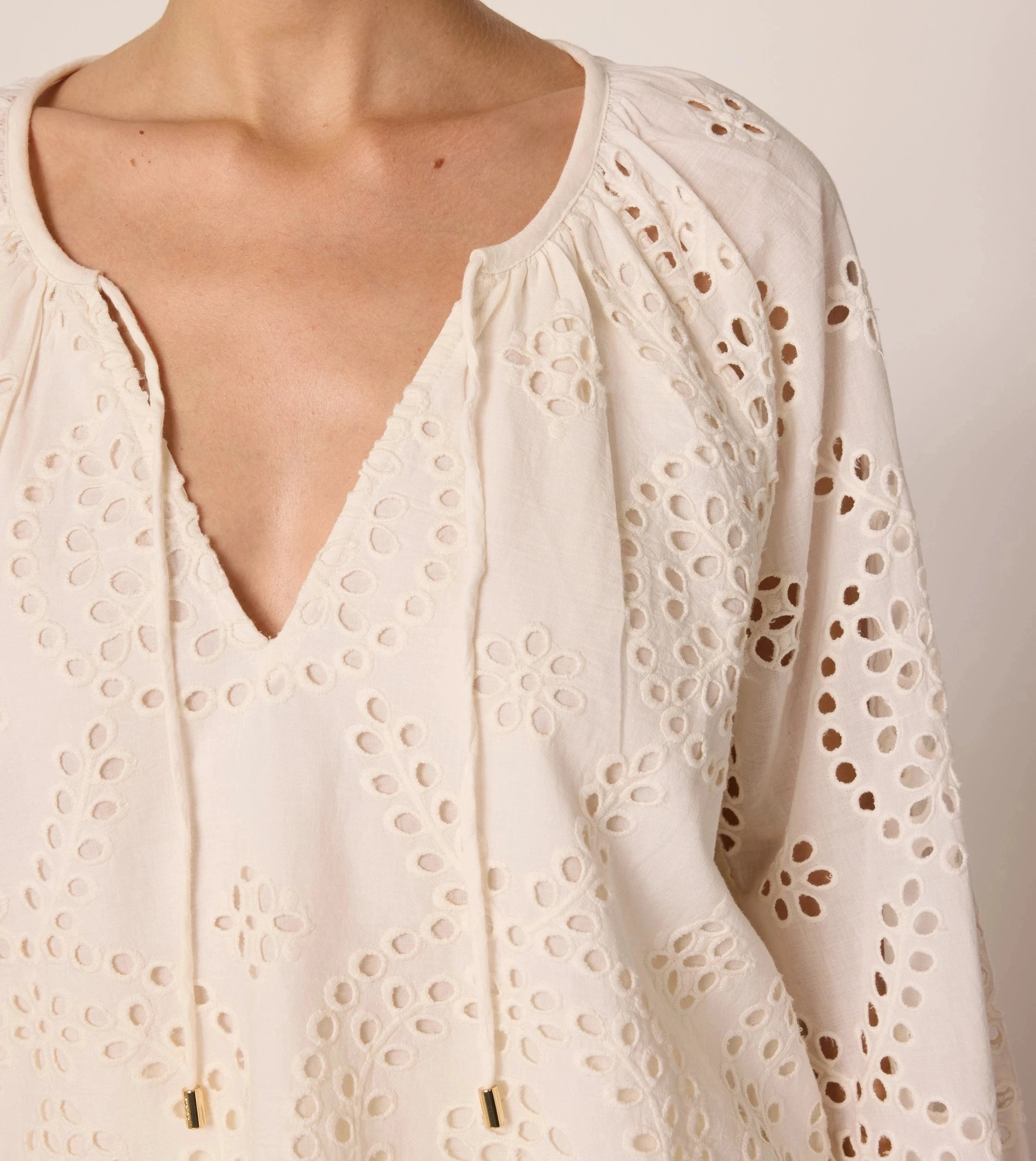 Citlali Blouse | Ivory Eyelet PocketDetails Minimalist Cuff