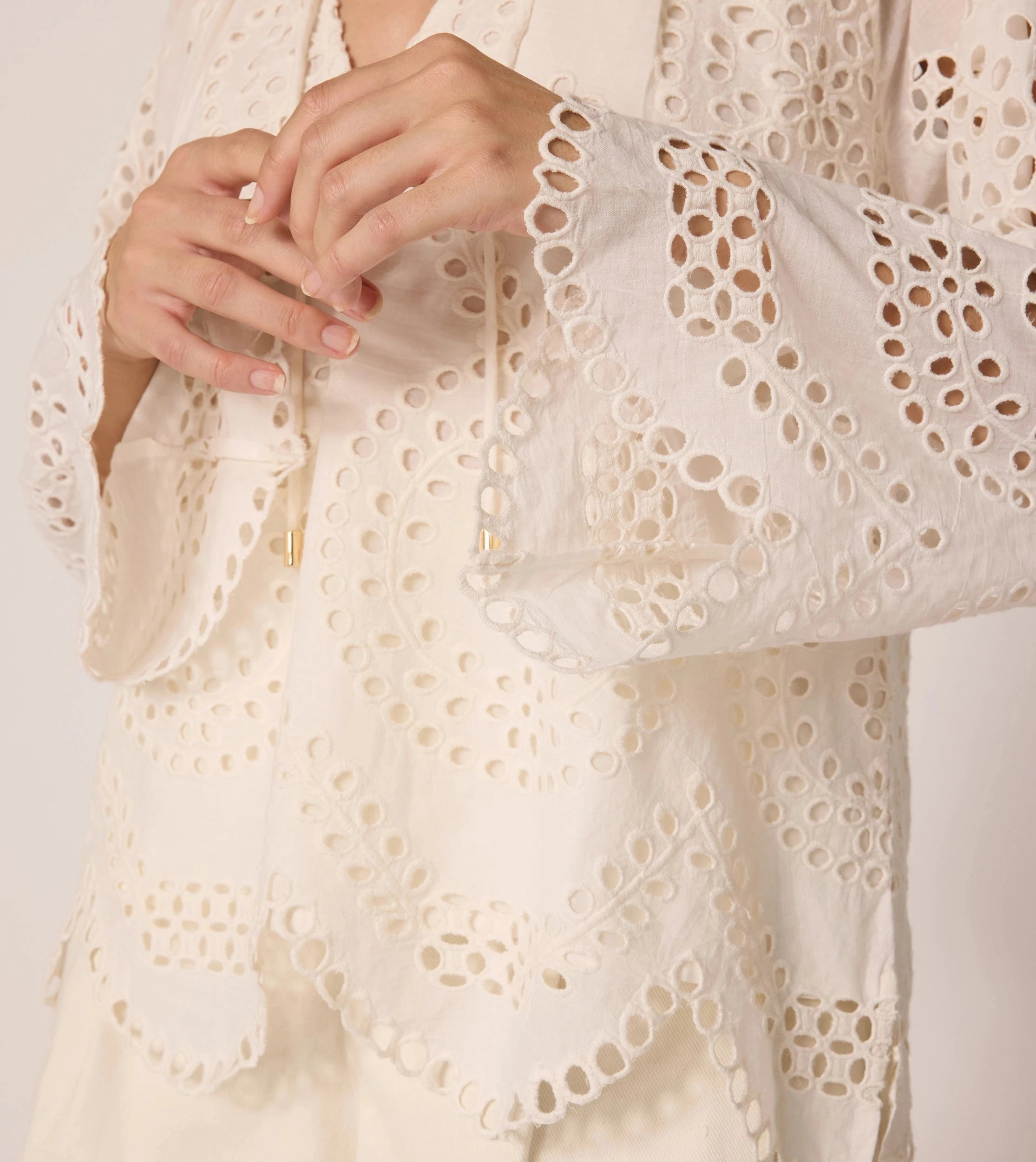 Flatlock Stitching Technique Tunic top Citlali Blouse | Ivory Eyelet