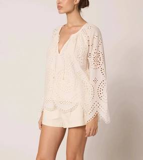 DoubleLayeredFabric VNeck Style Citlali Blouse | Ivory Eyelet