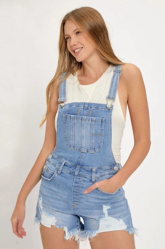 CONNIE FRONT DISTRESSED SHORTALL S-XL smooth zipper