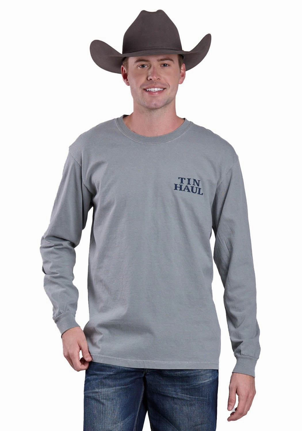 Compact Stitch Pattern Basic Layer Tin Haul Mens Back Desert Scene Grey 100% Cotton S/S T-Shirt