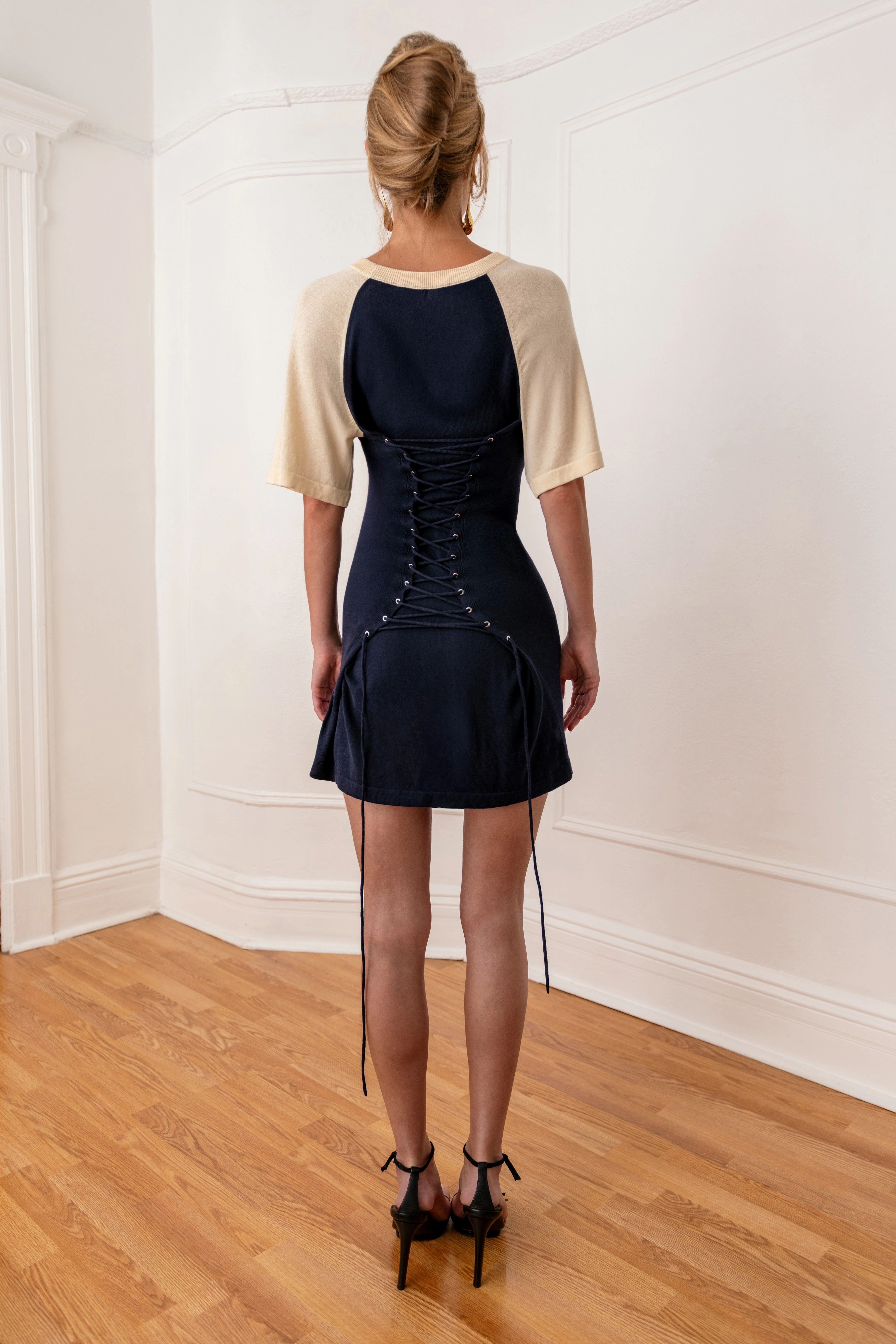 Off-Season Knitted Raglan Mini Dress VNeckline