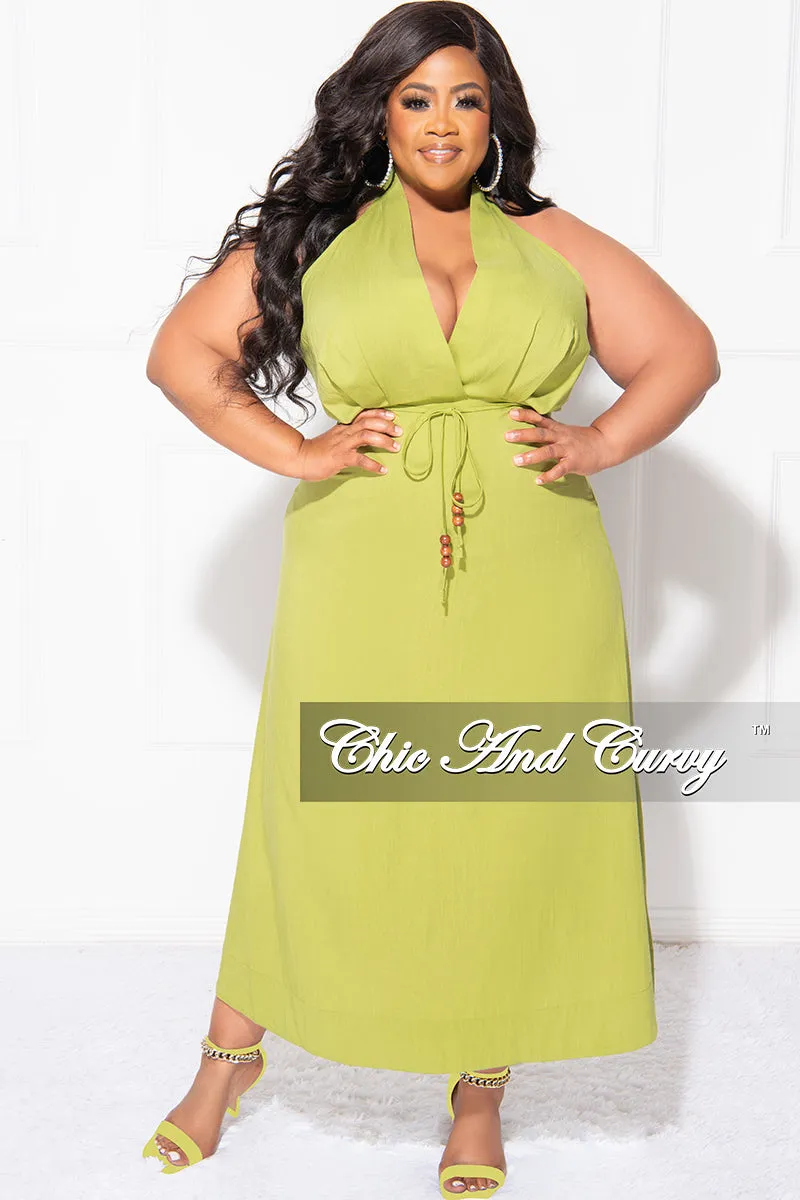 Comfort Layer tech fabric Final Sale Plus Size Halter V Neck Dress in Lime