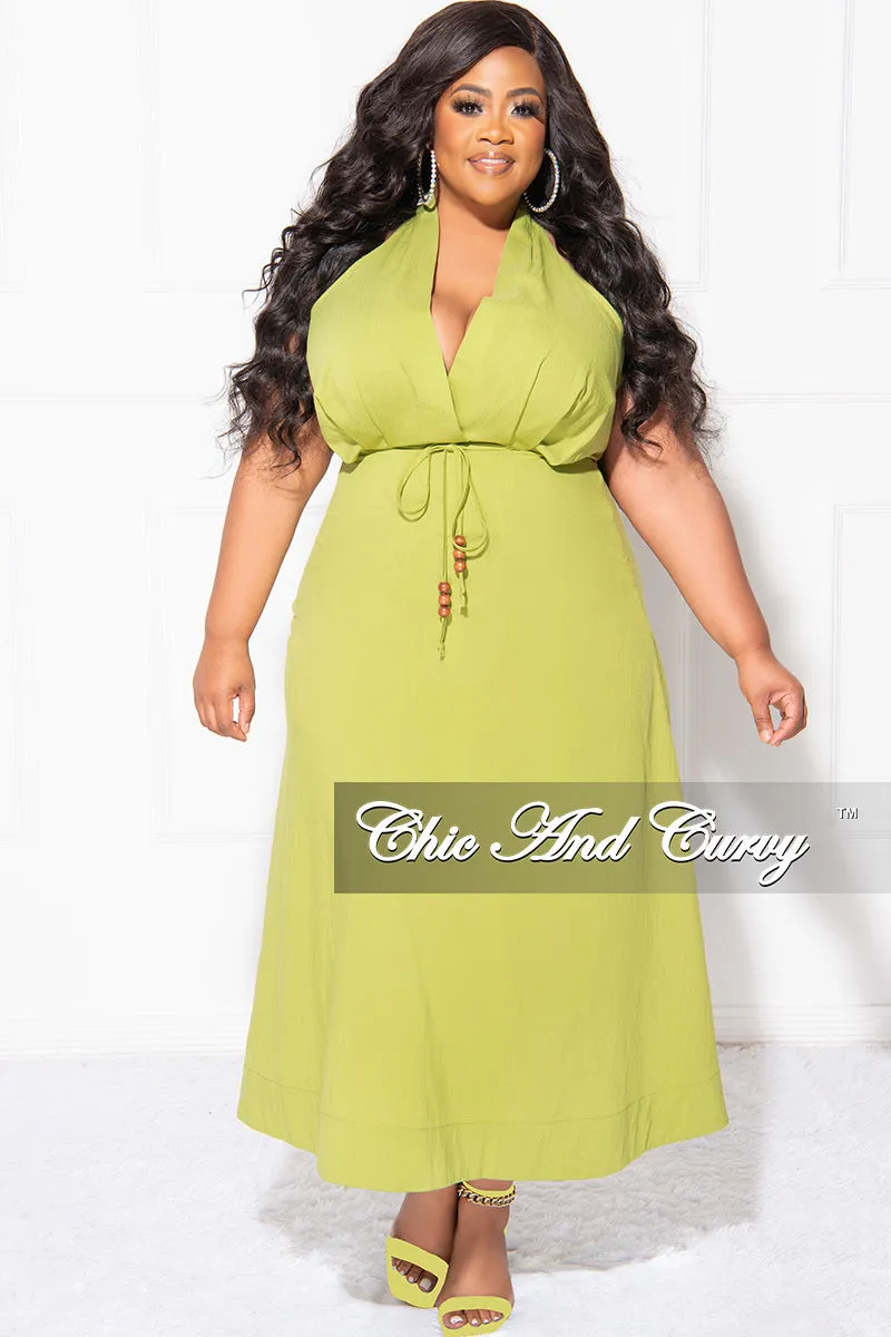 Final Sale Plus Size Halter V Neck Dress in Lime Sport Wear Fit Office Wear