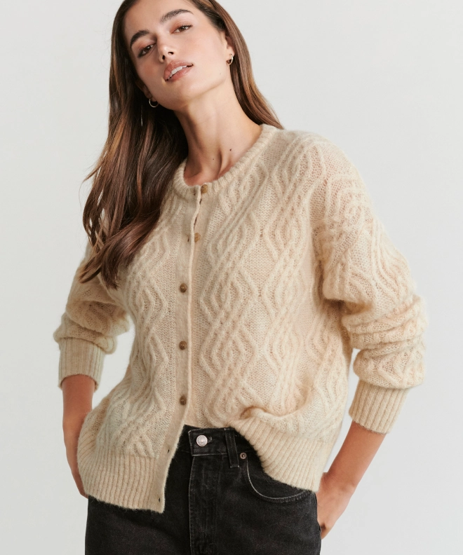 Cable Crewneck Cardigan Thermal Retention Lining Daily Layers