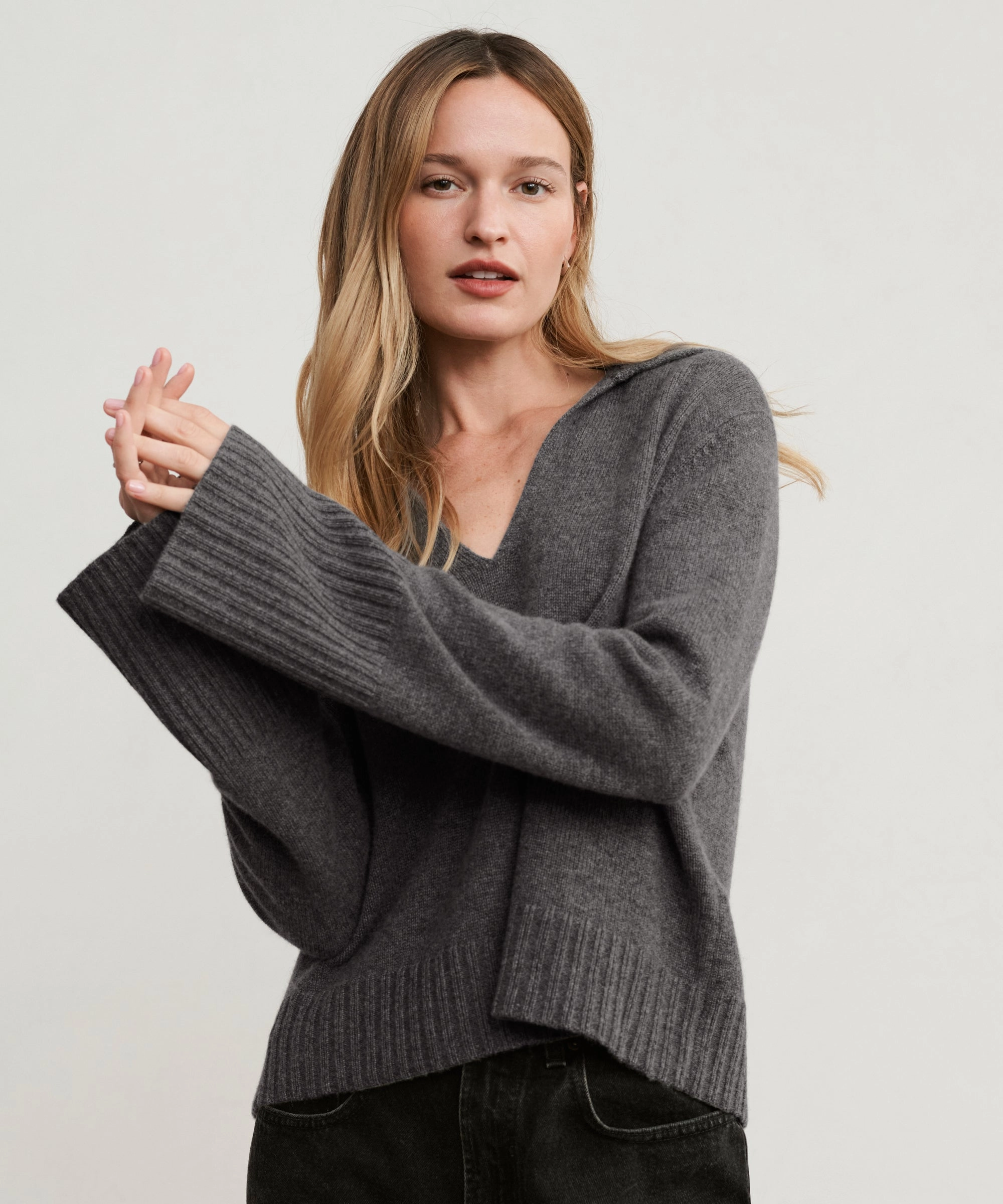 Hidden Button Placket Cashmere Frances Polo