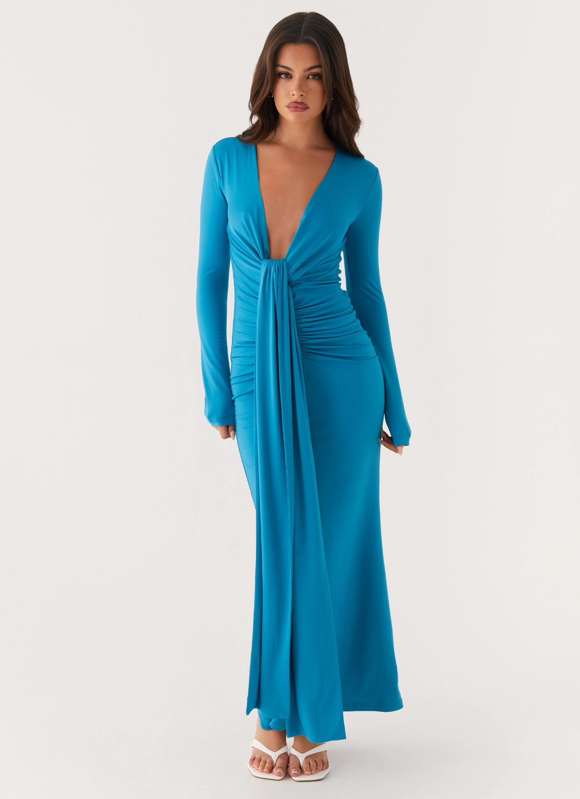 ElasticWaistband Miesha Long Sleeve Maxi Dress - Blue