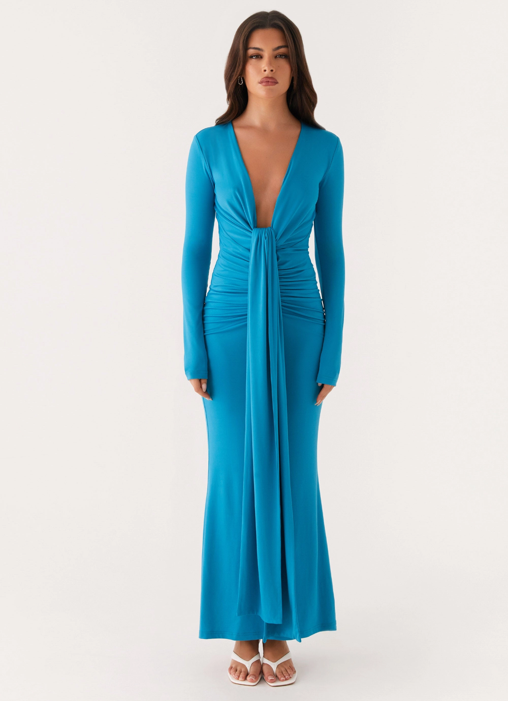 High-waisted evening piece Miesha Long Sleeve Maxi Dress - Blue