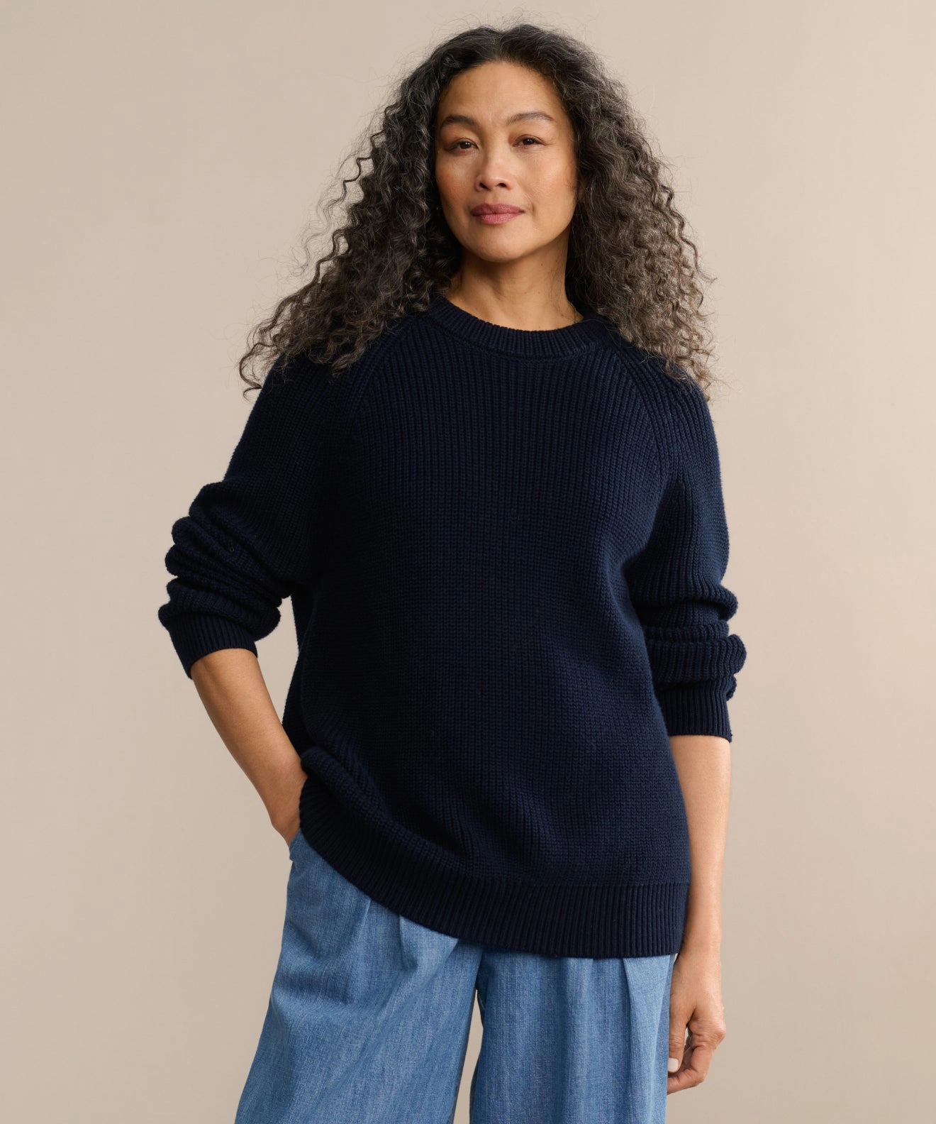 Oversized Cotton Fisherman Relaxed Crew Neck Interlock Knit Body