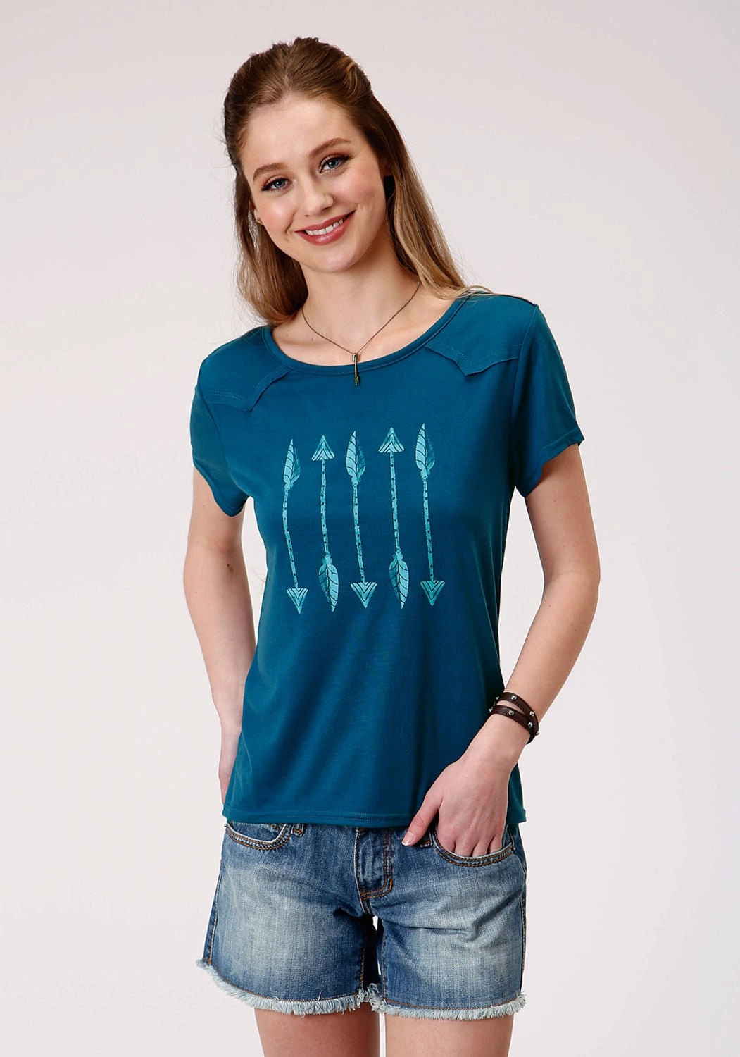 Bold Print Roper Womens Navy Poly/Rayon Arrows Swing S/S T-Shirt
