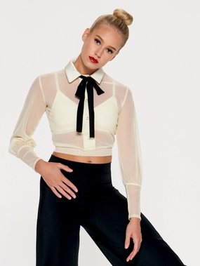 Avant Dance - Mesh Top With Tie Drop Shoulder Layered Knit Design